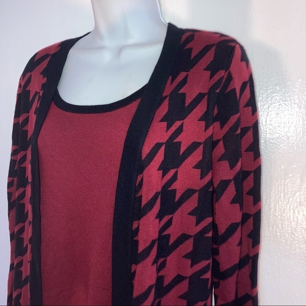 NWT Harlow & Rose Sweater Dress Large Houndstooth Print Red Black M - Picture 2 of 8